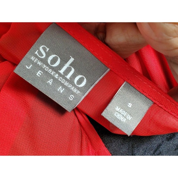 Soho New York & Company Women Red Polyester V-Neck Long Sleeve Top Blouse Small - Picture 7 of 11